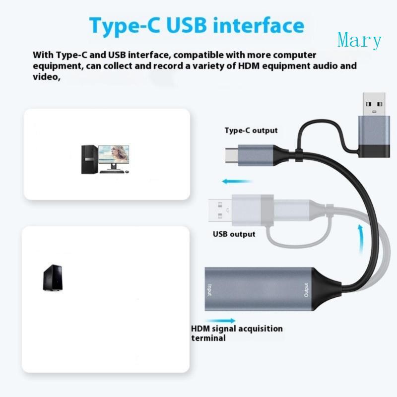 Mary USB+Type C เป็น HDTV Video Capture Adapter Converter อุปกรณ์จับภาพวิดีโอ USB