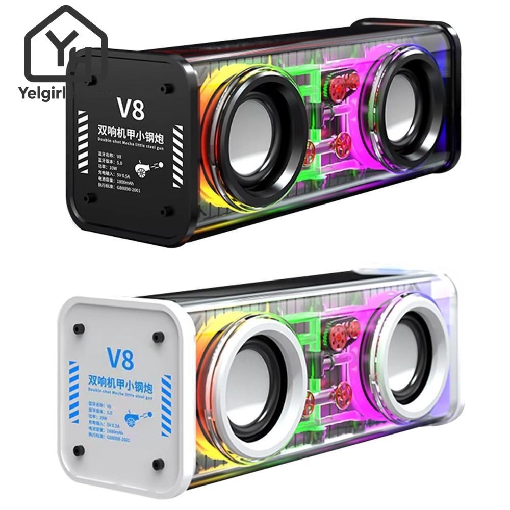 YELGIRLB Mecha Speakers, Transparent Double Bass Bluetooth 5.0 Speakers, Mini Size Light Speakers Li