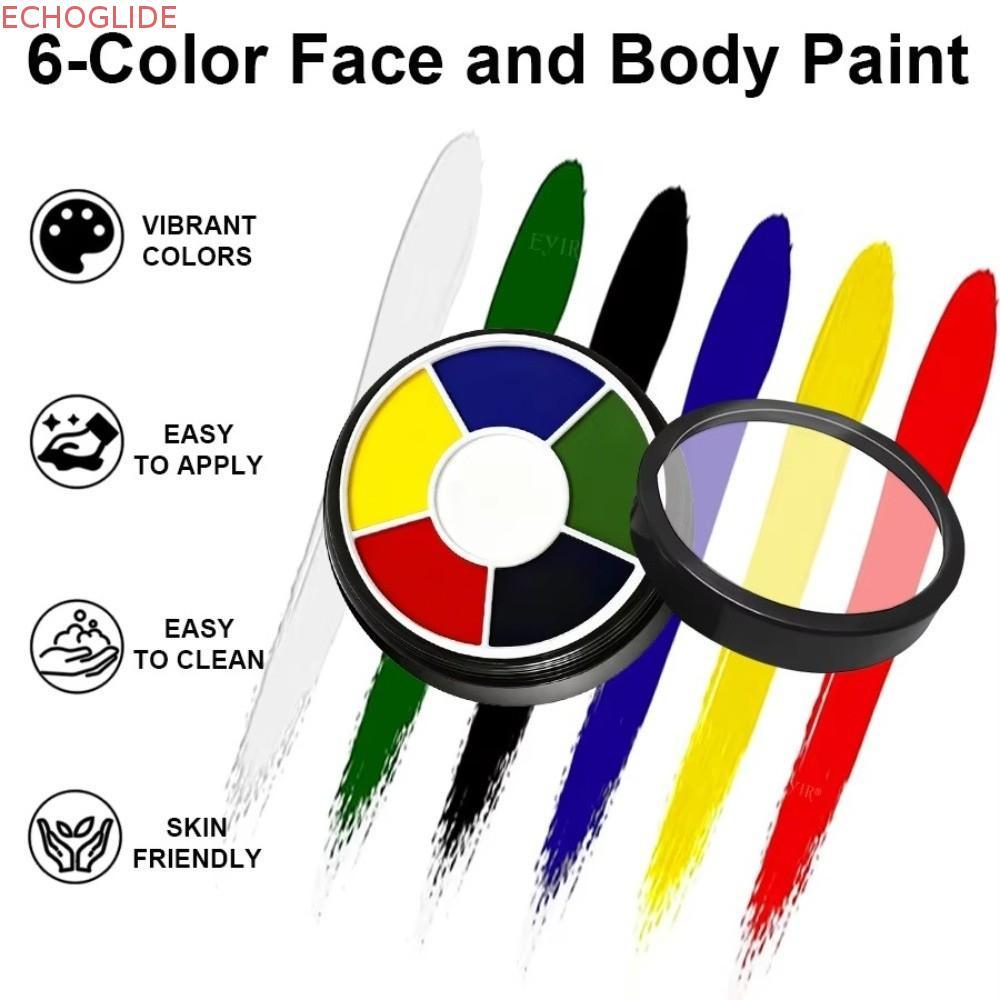 ECHOGLIDE Face Paint Palette, เปิดใช้งานน้ํา 6 สี Body Paint Palette, เทคนิคพิเศษ Clown Face Oil Fac