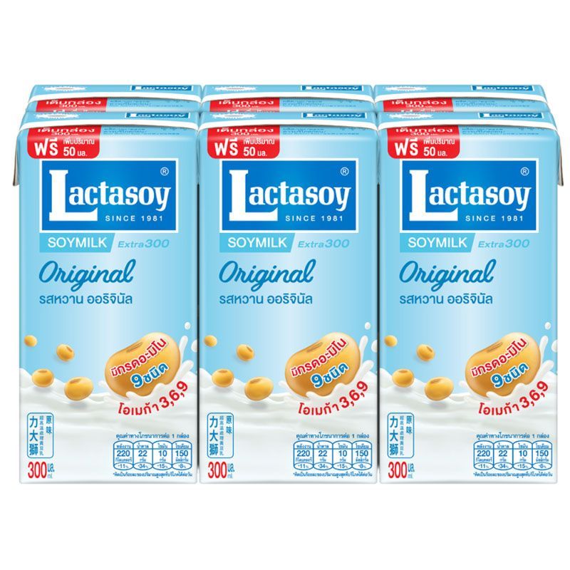 แลคตาซอยนมถั่วเหลืองยูเอชทีรสหวาน 300มล. แพค 6 Lactasoy UHT Sweet 300ml. Pack 6