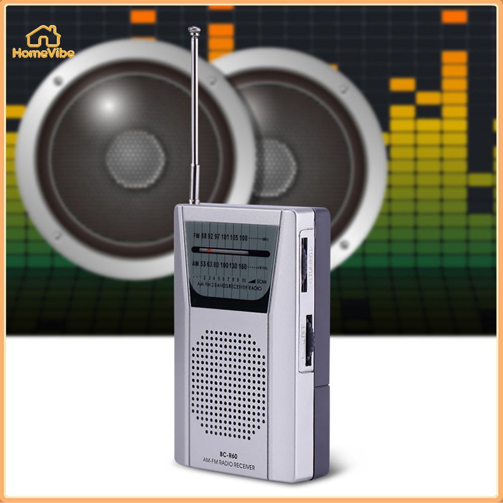 HomeVibe-th Universal Mini วิทยุแบบพกพา FM/AM World Receiver ลำโพงในตัว Silver