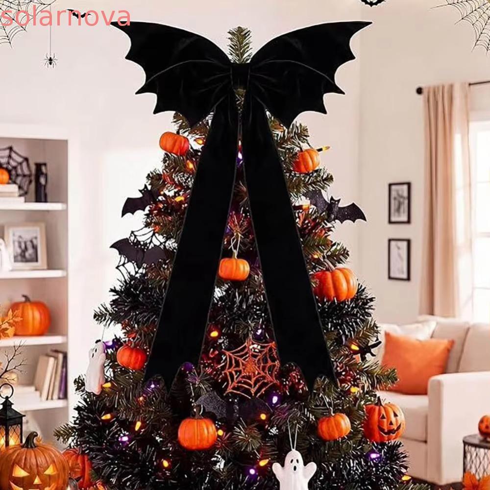 SOLARNOVA Black Bat Wing Bowknot, Velvet Gothic Style Halloween Giant Bat Bow, ลึกลับขนาดใหญ่ Double