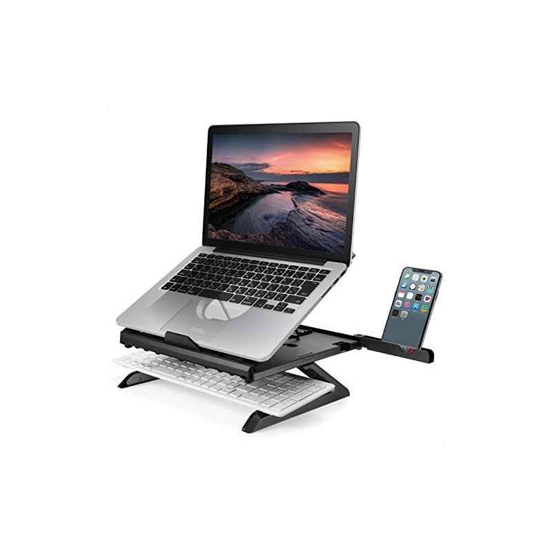 ELECOM Laptop Stand, Foldable, 8 Height Settings, Raises Laptop by 9.5 cm, with Smartphone Stand, Co