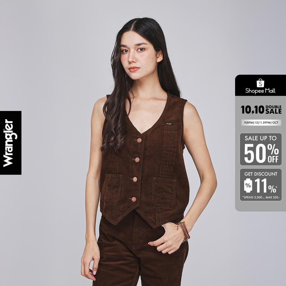 WRANGLER เสื้อกั๊กผู้หญิง คอลเลคชั่น Beyond Indigo รุ่น WR S426WVESN24 - สีน้ำตาล
