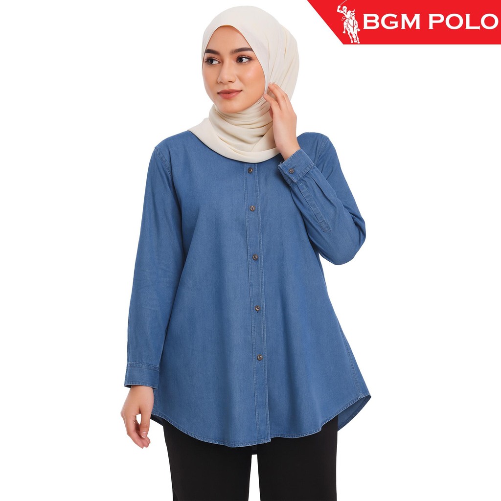 BGM POLO LADIES MUSLIMAH BLOUSE NAJWA DENIM LONG SLEEVE BLOUS เสื้อผ้าเสื้อผู้หญิง (SB)