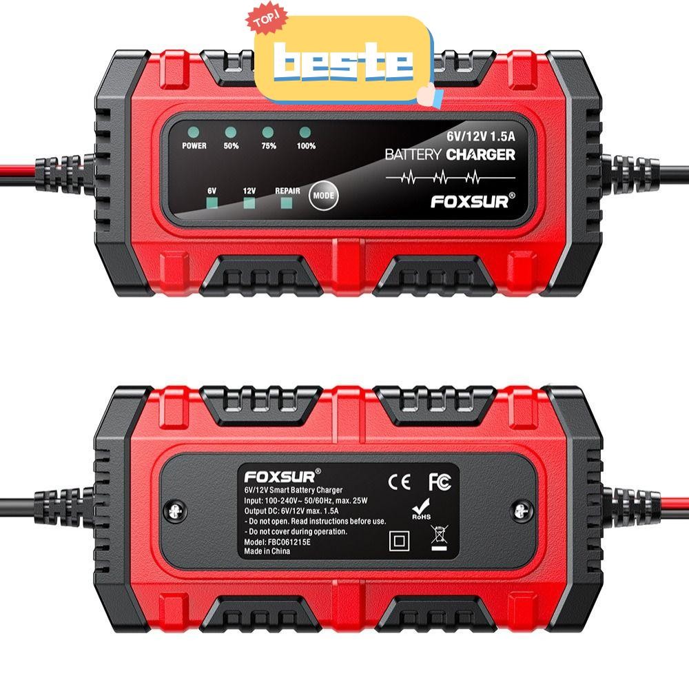 BESTE เครื่องชาร์จแบตเตอรี่รถยนต์, 6V 12V 1.5A จอแสดงผล LED รถจักรยานยนต์ไฟฟ้า Charger, ป้องกันแรงดั