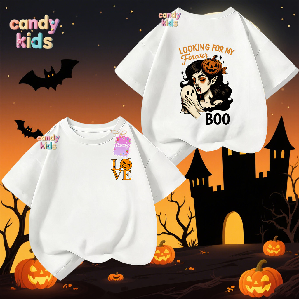 (จัดส่งตลอด 24 ชั่วโมง) Halloween เสื้อทีชฮาโลวีน เด็กๆ ยาวแขนสั้น สำหรับชายหญิง Happy Halloween #H7