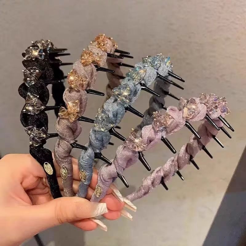 ห่วงผมคริสตัลสำหรับผู้หญิง ผมหยิก อเนกประสงค์ พร้อมกิ๊บสีแดง ของแต่งกายผม