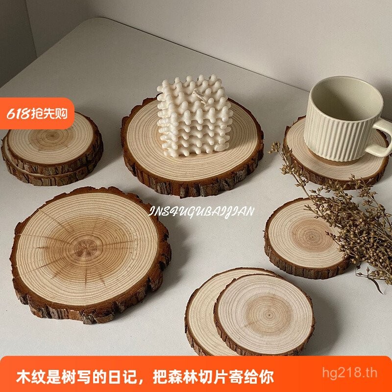 การถ่ายภาพ Coaster รอบ ins สไตล์ไม้ Log Retro Anti-scalding Placemat Props Coaster Fir ฉนวนกันความร้