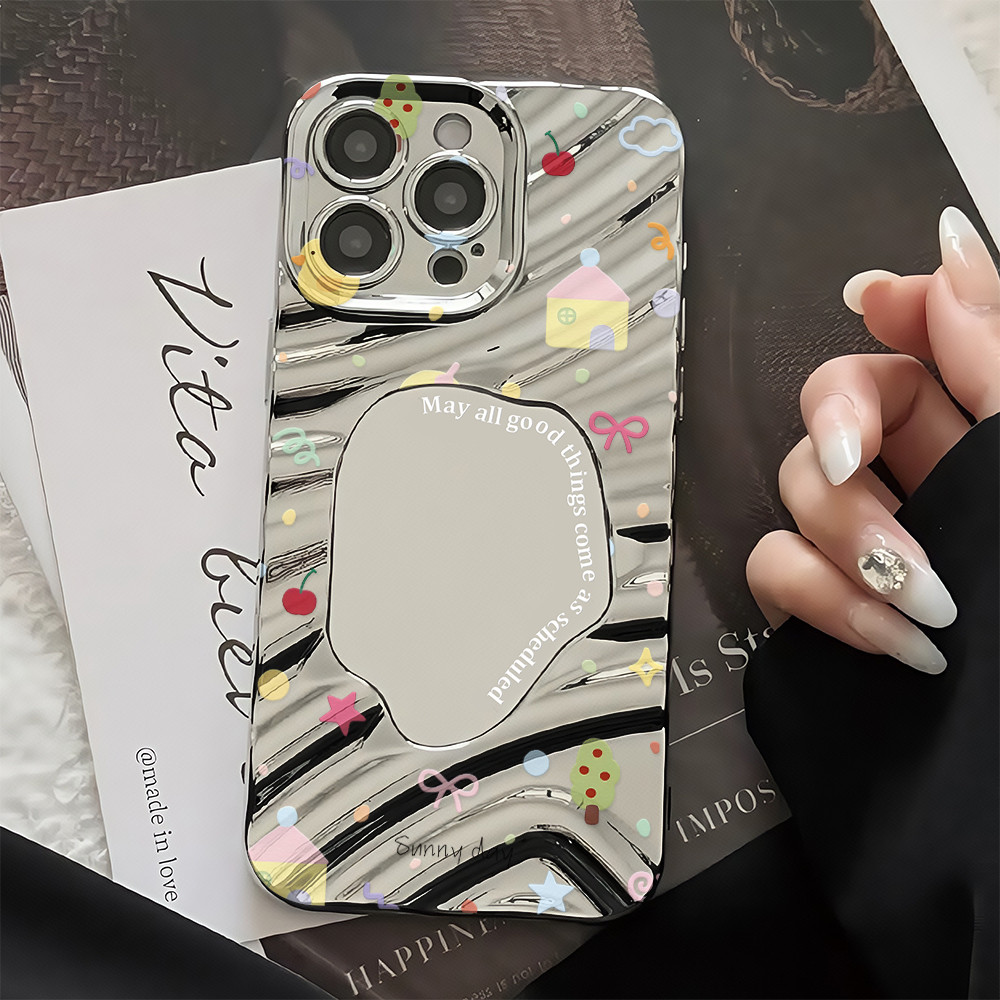 เคสโทรศัพท์มือถือ Wave Mirror ป้องกันการตก มันวาว กระจกเงา For IPhone 16 15 14 13 11 6 7 8 plus Pro Promax XR XS BLJM482