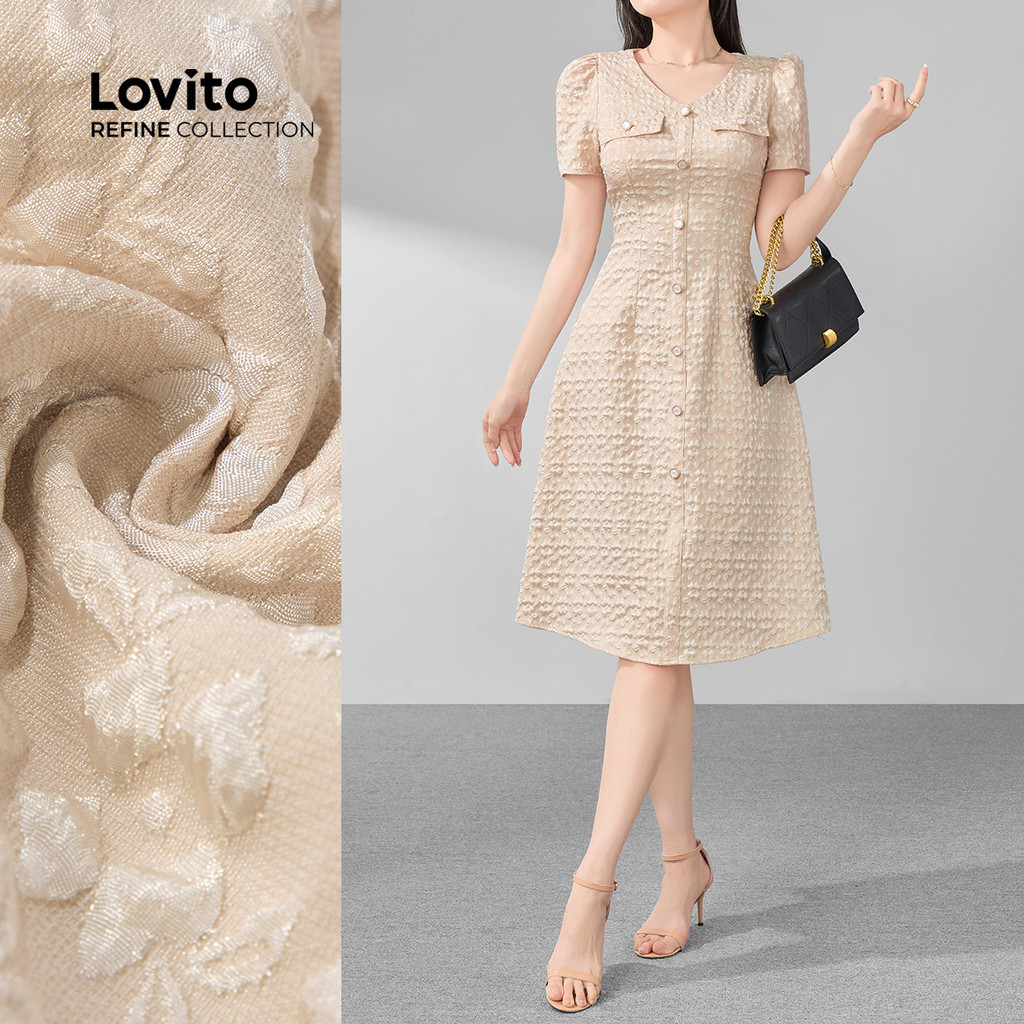 R11-JUN25-E-V คอ Jacquard ชุดเดรสแขนสั้น-DRR11P2D072