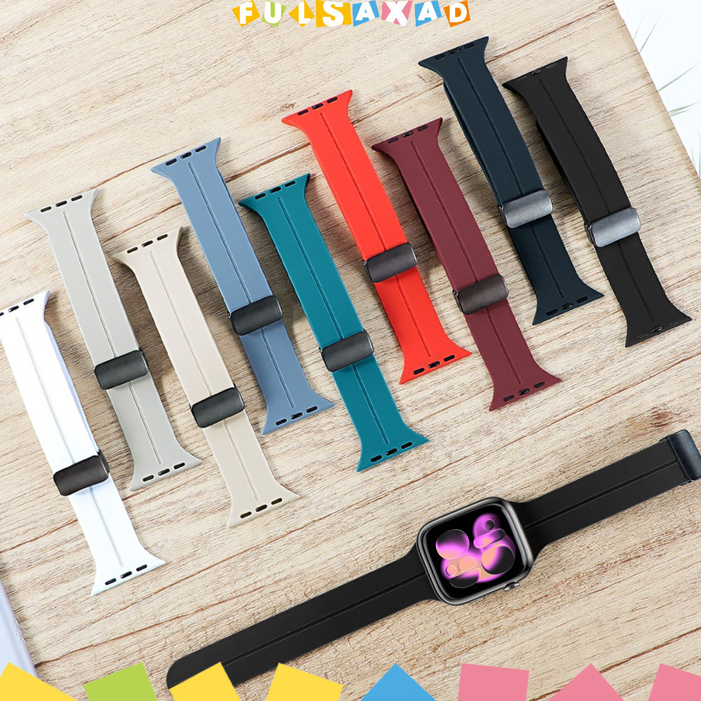 สายรัดยางแม่เหล็กสำหรับ for IWatch Apple Watch Ultra 4 / SE 3 2 Series 12 11 10 9 8 7 6 5 4 3 49 46 45 41 44 40 42มม