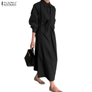 ZANZEA เสื้อเชิ้ตเดรสสไตล์เกาหลีสำหรับผู้หญิง แขนยาวครึ่ง ดี…