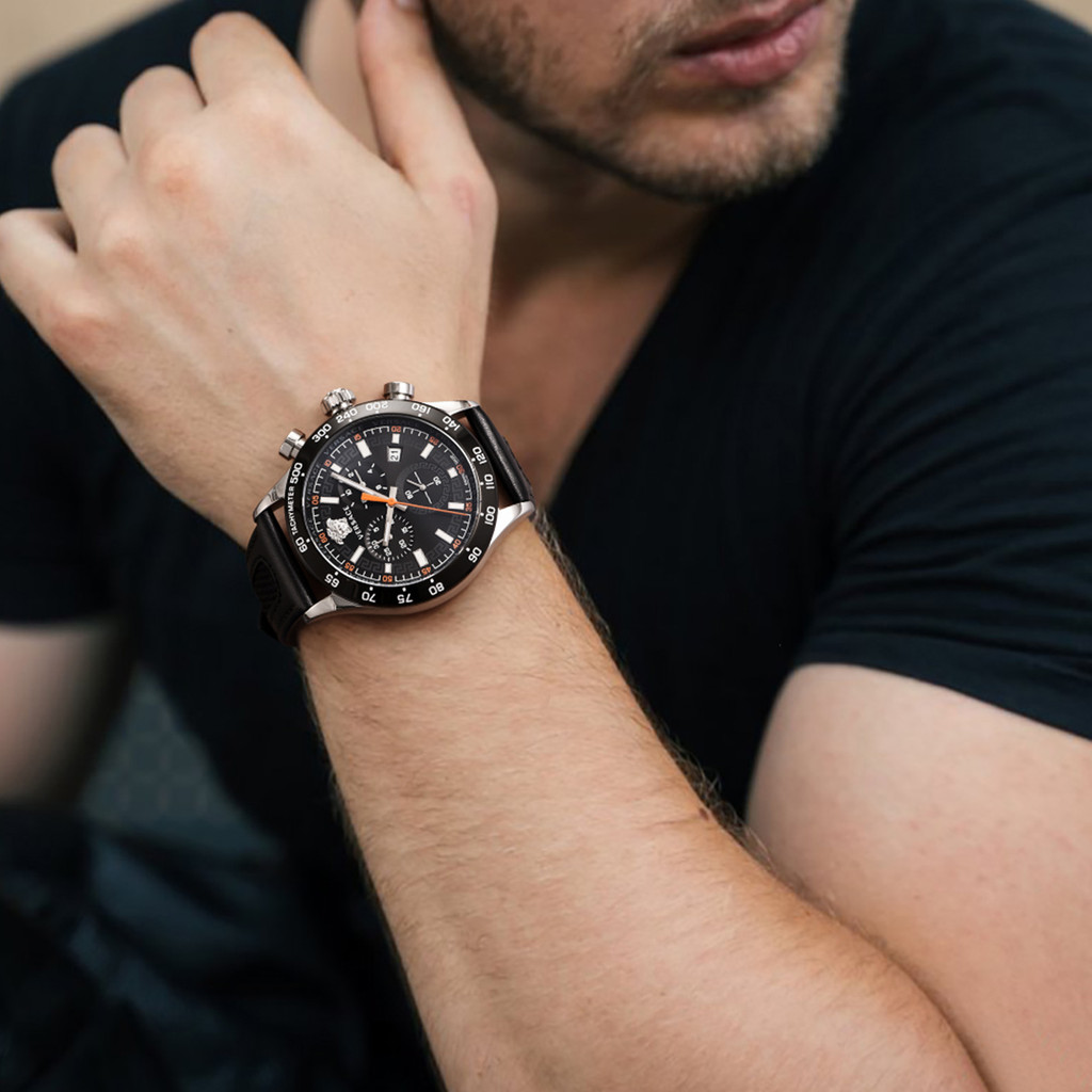 VERSACE VERSACE ของแท้อย่างเป็นทางการ HELLENYIUM CHRONO Series นาฬิกาสามตาผู้ชายสวิส