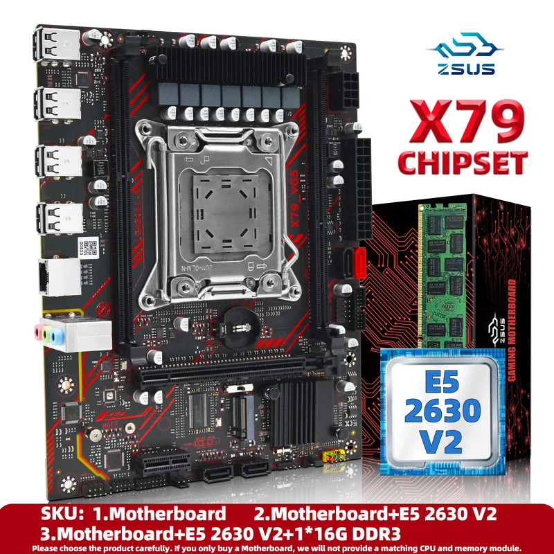 ZSUS X79 เมนบอร์ดชุด Intel LGA2011 Xeon E5 2630 V2 CPU DDR3 1*16GB ECC RAM หน่วยความจําสนับสนุน M.2 