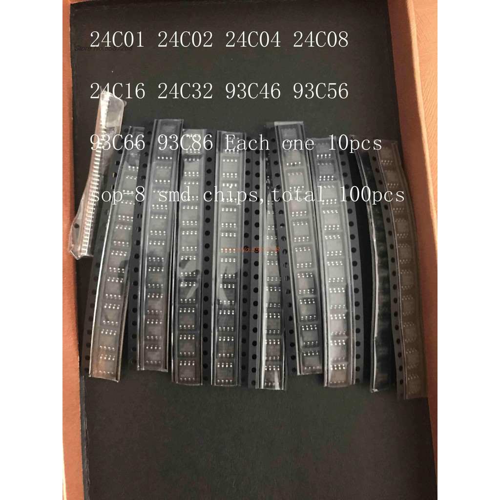 10 ค่า*10 ชิ้น = 100 ชิ้น 24C01 24C02 24C04 24C08 24C16 24C32 93C46 93C56 93C66 93C86 IC SOP-8 EEPRO