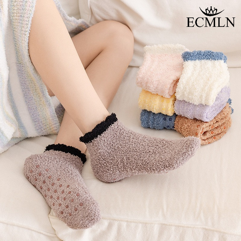 ถุงเท้ากํามะหยี่ปะการัง อุ่นและกันลื่น สำหรับฤดูใบไม้ร่วงและฤดูหนาว