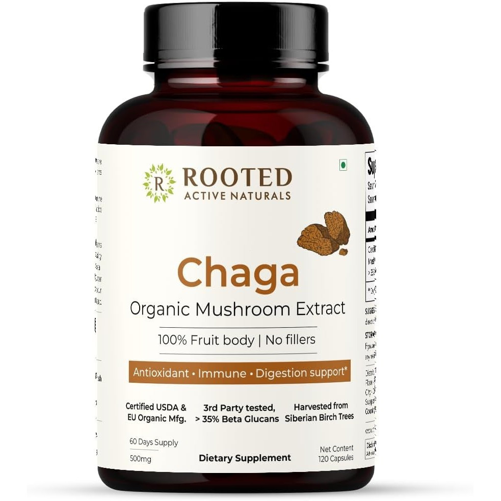 ROOTED Actives แคปซูลสารสกัดจากเห็ดไซบีเรียฉะ, ออร์แกนิกที่ผ่านการรับรอง| 35% Beta Glucans - Lab Ver