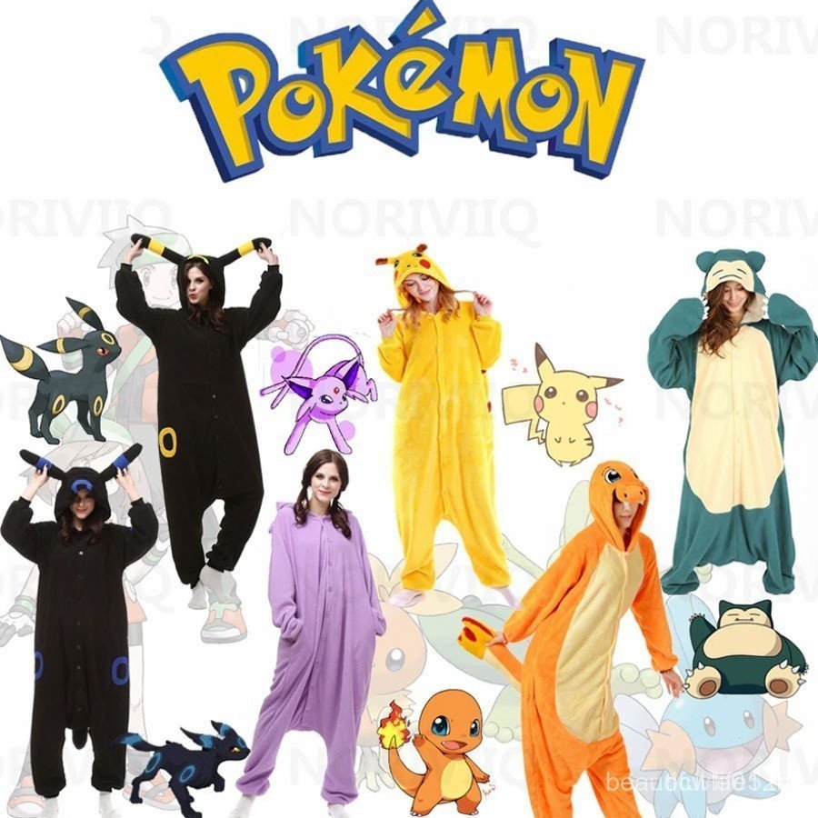 Pokemon Kigurumi ชุดนอน Polar Onesie ชุดนอนผู้ใหญ่อะนิเมะสีเหลือง Umbreon Charmander Snorlax คอสเพลย