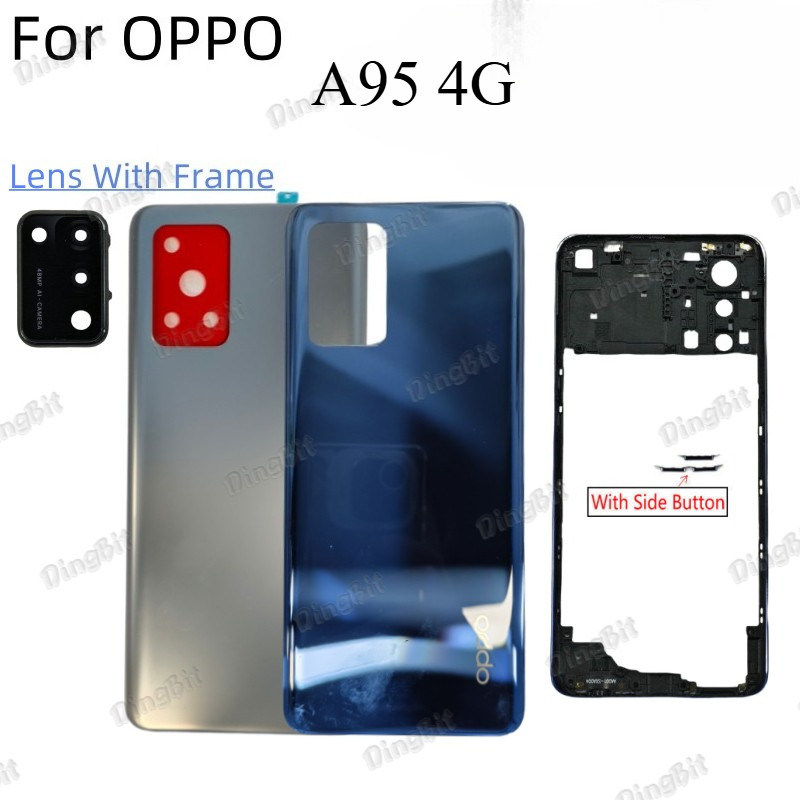 ฝาครอบด้านหลังกรณีประตูกรอบกลางเลนส์กล้องเปลี่ยนกระจกสําหรับ OPPO A95 4G