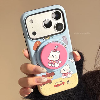 การ์ตูนน่ารักปาร์ตี้ลูกสุนัขภาพประกอบที่วางขาตั้งแม่เหล็กเคสไอโฟนเข้ากันได้สําหรับ ไอโฟน 17 มือโปร สูงสุด 17 มือโปร 17 อากาศ 17 16 15 14 13 12 11 ต่อต้าน หยดฮาร์ดพีซีเคลือบฝาหลั