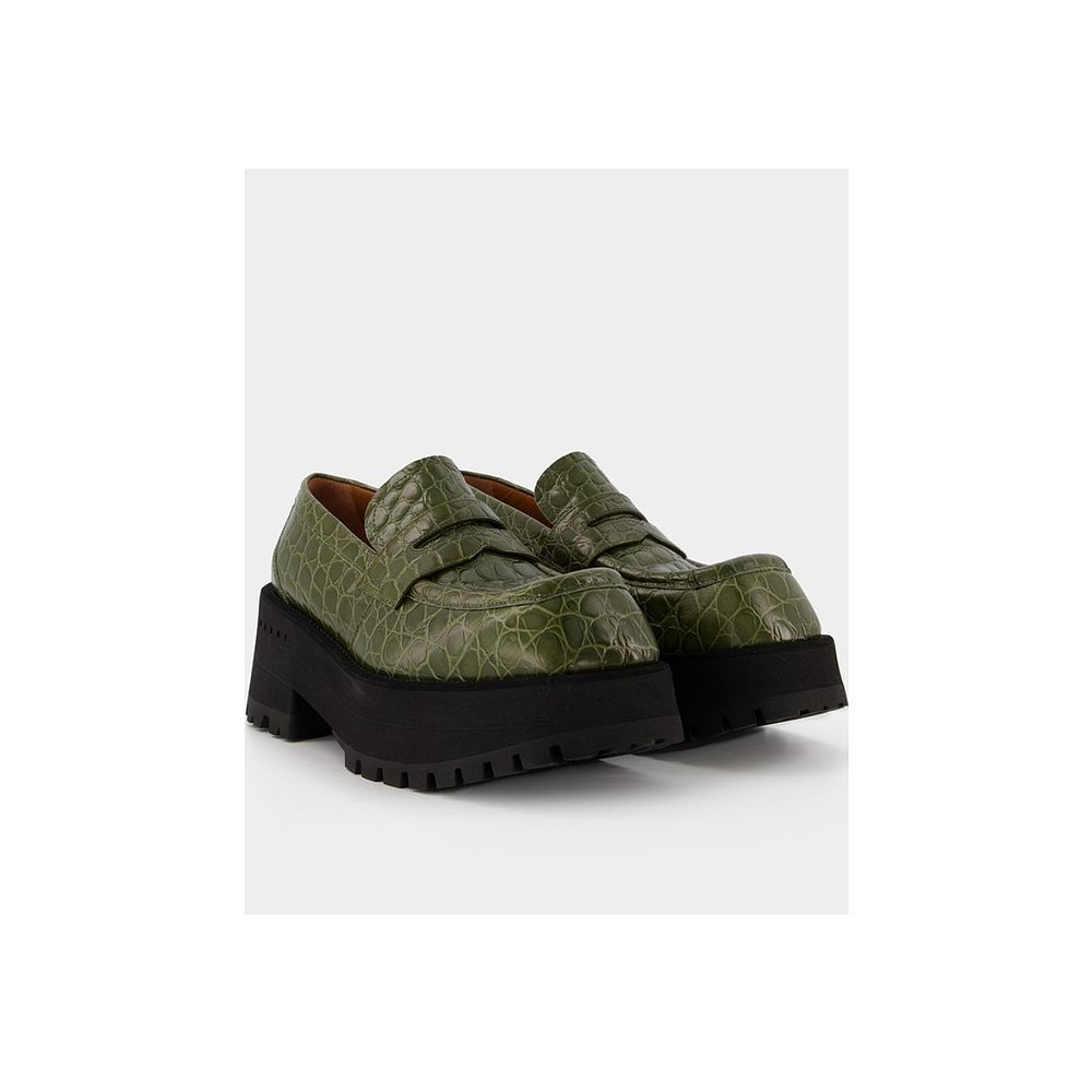 ฮ่องกงไดเร็กเมล์อินเทรนด์หรูหรา Marni Ladies Logo รองเท้าโลฟเฟอร์พื้นหนา