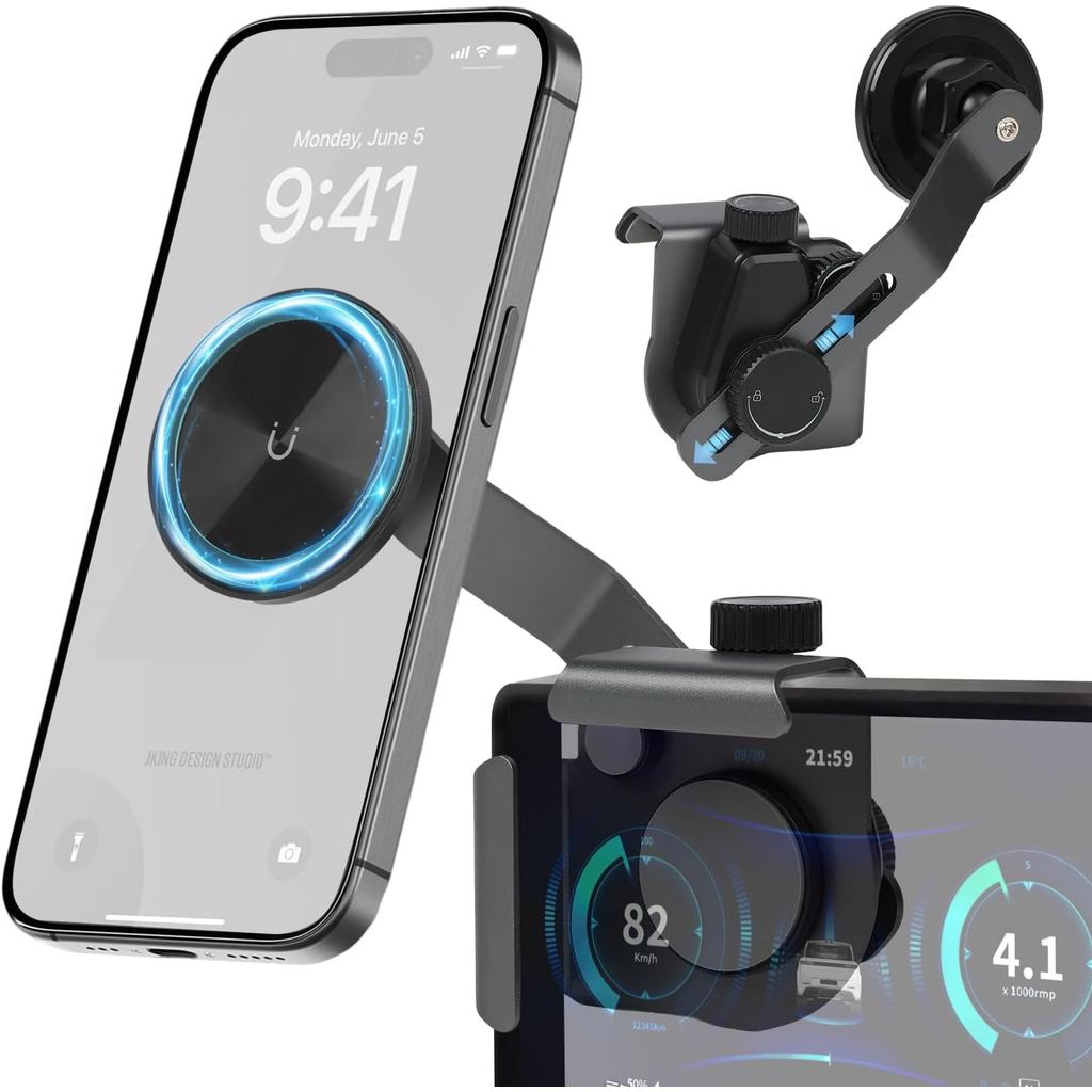 JINKEY ที่วางโทรศัพท์แม่เหล็กสําหรับ Tesla รุ่น 3/Y/X/S 2025-360°ที่วางโทรศัพท์แบบหมุนได้พร้อมดีไซน์