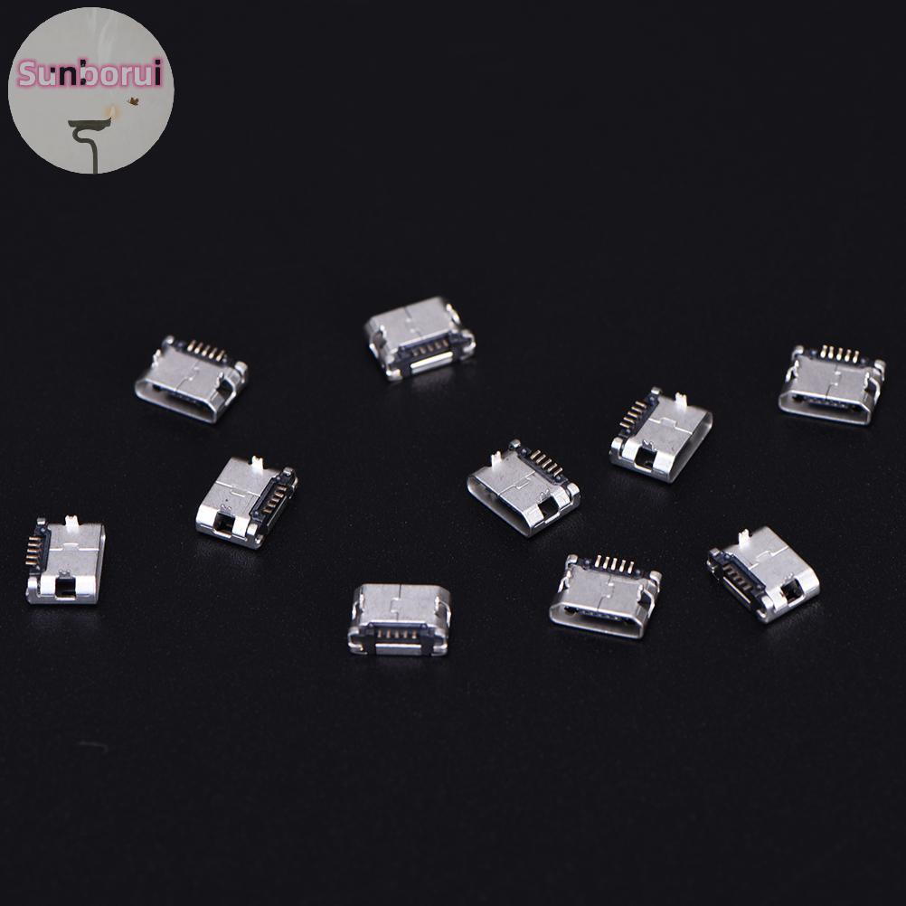 Sunborui 10pcs Micro USB 5pin B ประเภทหญิงสําหรับ Connector 5 pin ชาร์จซ็อกเก็ต TH