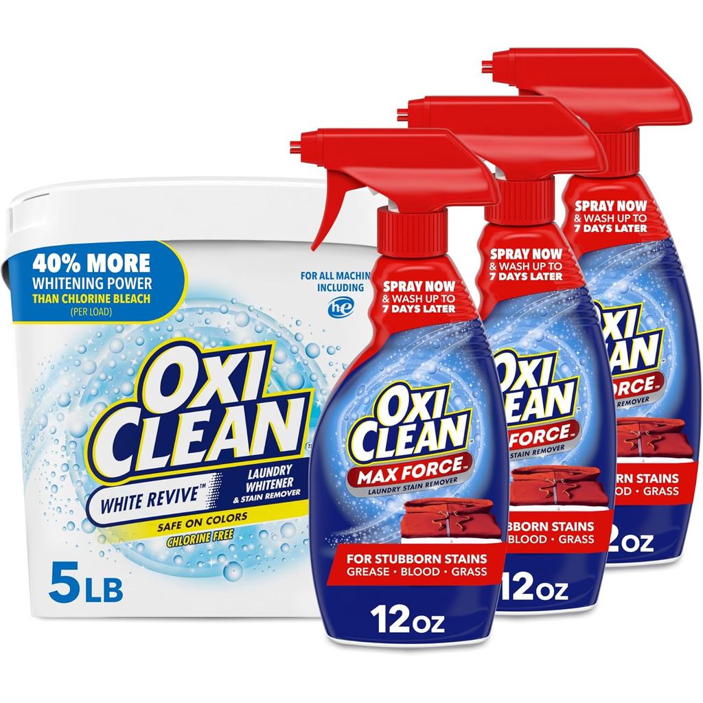 Bundle of OxiClean White Revive Laundry Whitener and Stain Remover Powder, 5 ปอนด์ + OxiClean Max Fo