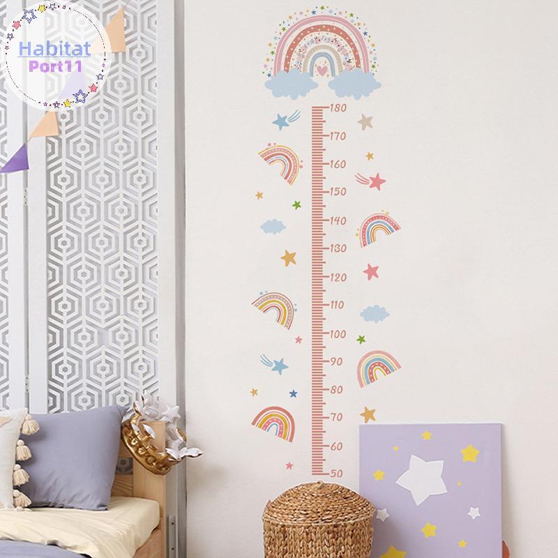 HabitatPort สีชมพู Rainbow Growth Chart สําหรับเด็กสติ๊กเกอร์ติดผนังวัดความสูงเด็กไม้บรรทัดเนอสเซอรี