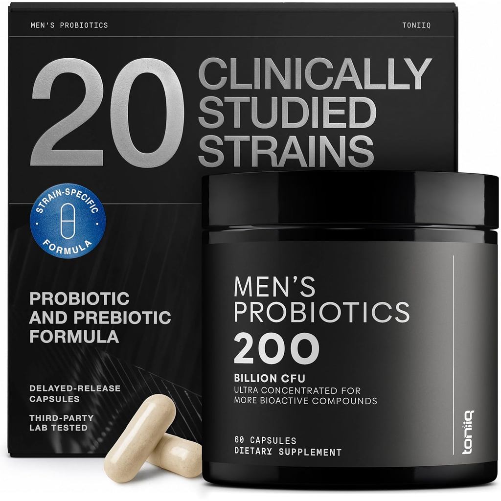 Toniiq Mens Probiotic 20 สายพันธุ์ที่ยืนยันแล้ว – 200 Bilion CFU + 200mg FOS Prebiotic – Mens Probio