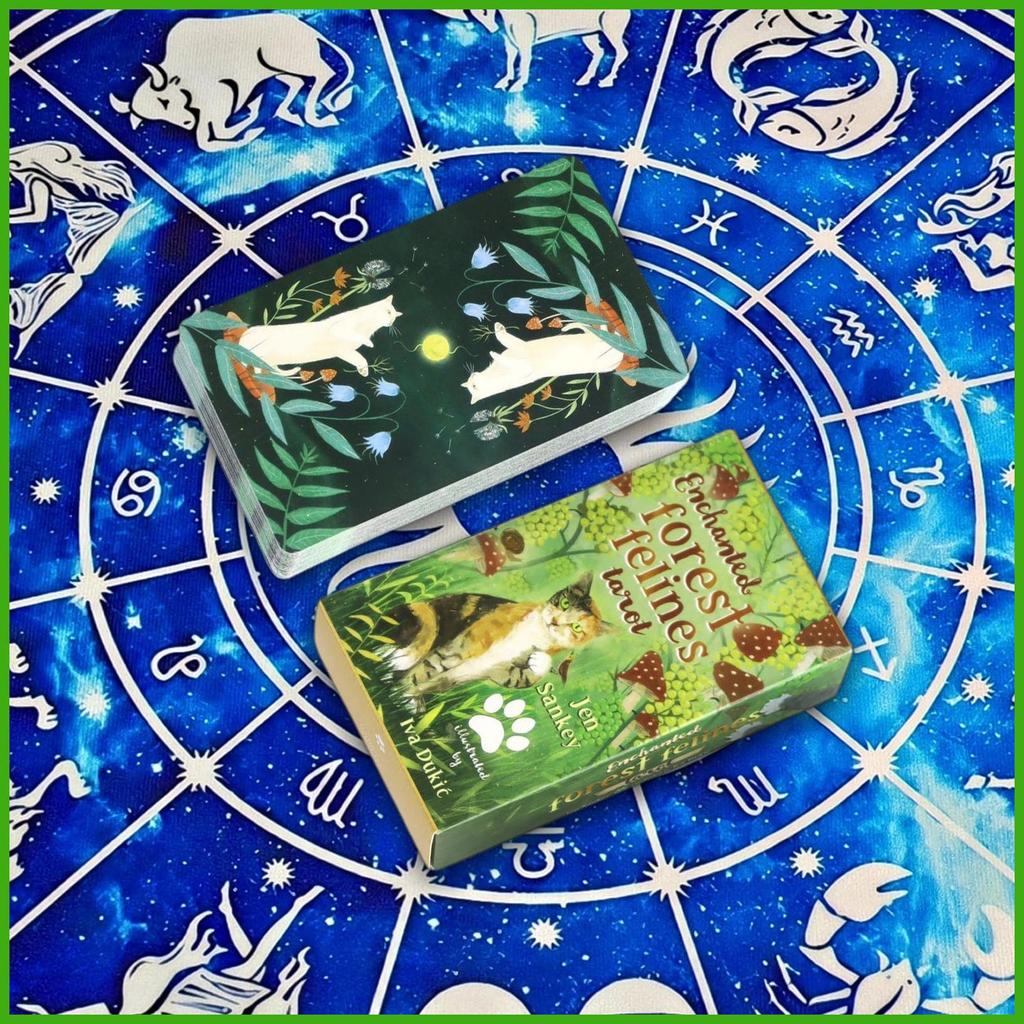 สําหรับ Enchanted Forest Felines Tarot เริ่มต้น Tarot Deck Collectible Divination การ์ด 78 ชิ้นความบ