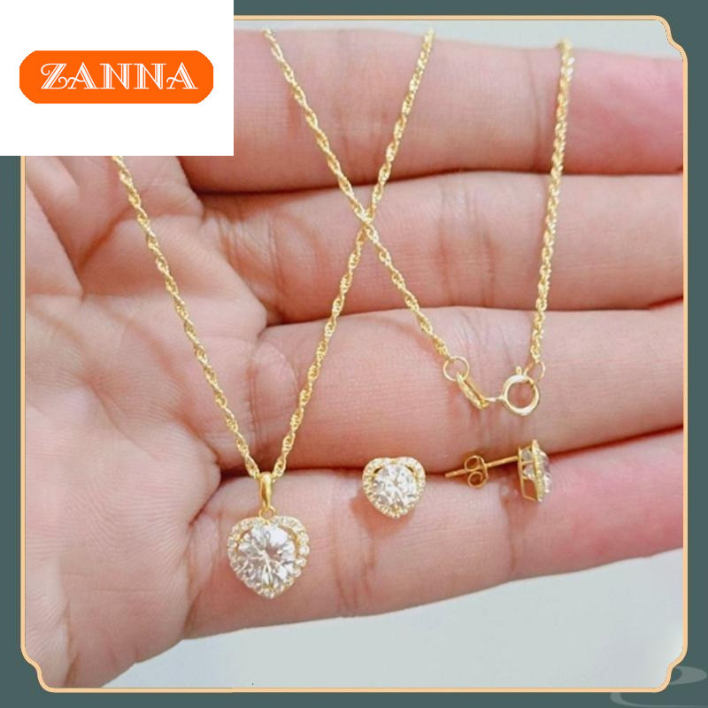 18K Saudi Gold Pawnable Nasasangla 99.99% ชุดสร้อยคอต่างหูรักเพทายสําหรับผู้หญิง 18