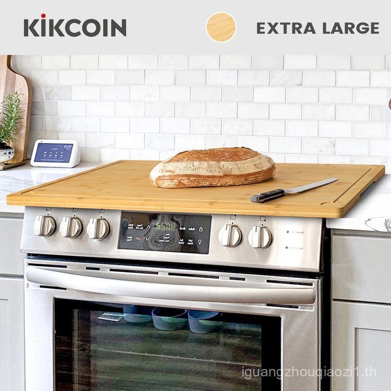[Game-changer]4-in-1Stove Oven Top Cover Kikcoin Extra Large Wooden Cutting Board Pro,Note Charcuter