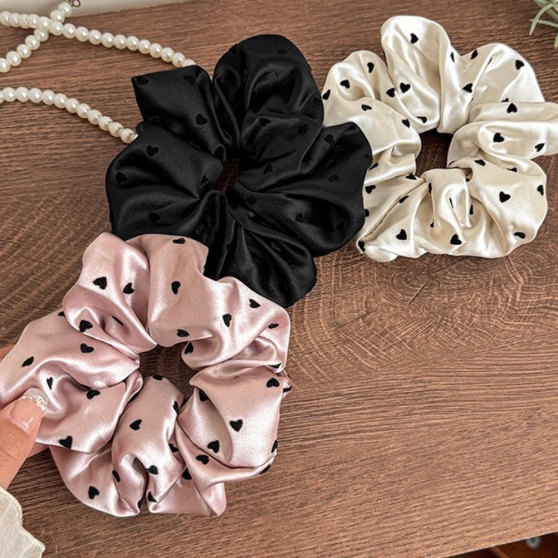 แหวนติดผมลายจุดรูปหัวใจผ้าซาตินเครื่องประดับผม Scrunchie อ่อนโยนและหลากหลาย ราคา ถูกที่สุด ดีลบีเคเค แกลเลอรีภาพที่ 7