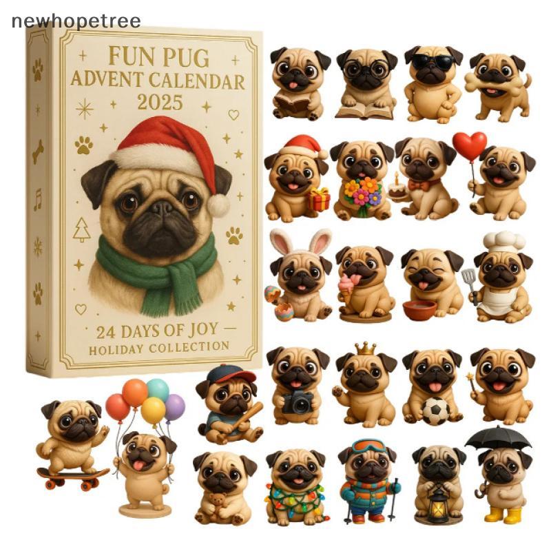 [newhopetree] Pug Advent Calendar 2025, 24 Days Christmas Advent Calendar With Cute Pug Dog Hanging 
