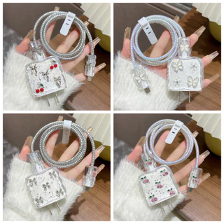 [1เซตมี5ชิ้น] ชุดพันสาย เคสหัวชาร์จ ตัวถนอมสาย ชุดเคสป้องกัน 20W/18W สำหรับ iPhone ตัวป้องกันสายชาร์จเพื่อป้องกันสายขาด