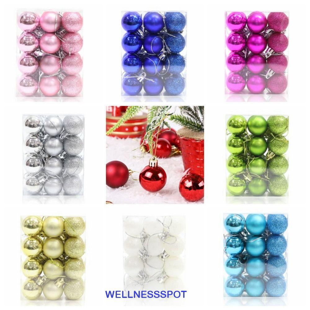 WELLNESSSPOT 24 ชิ้น/เซ็ตต้นคริสต์มาส, Shiny Mini Christmas แขวนลูกบอล, Baubles ชุดระยิบระยับ Polshed Glossy Shatterproof งานแต่งงาน