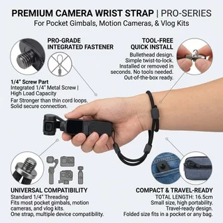 สายคล้องมือกล้อง สายคล้องกันหาย หัวสกรู 1/4 นิ้ว ใช้กับ Insta360 Series Pocket 3 และ GoPro รุ่นเกลียว 1/4