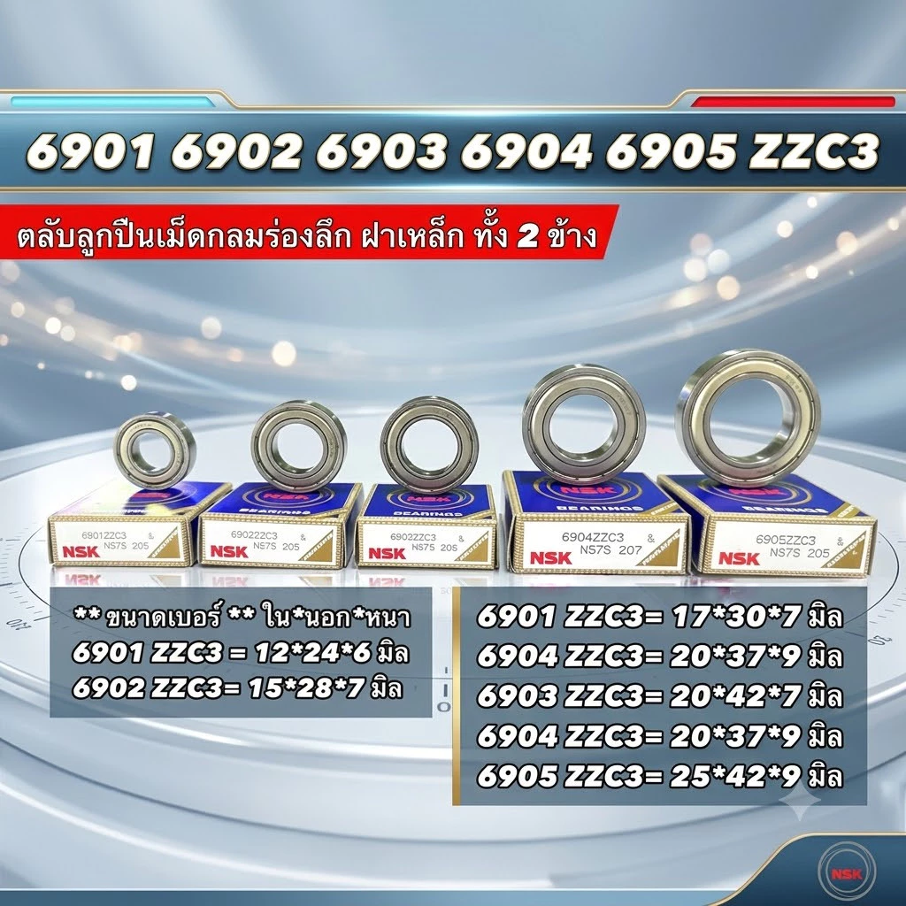ปลายทาง 6901 6902 6903 6904 6905 ZZC3ตลับลูกปืนเม็ดกลมร่องลึก ฝาเหล็ก 2 ข้าง รองรับรอบจัด , NSK