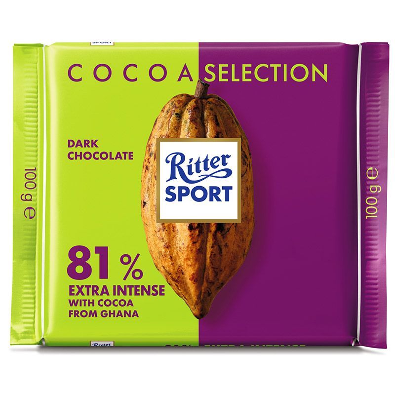 ริตเทอร์สปอร์ตโกโก้ซีเล็คชั่น81เปอร์เซ็นต์ 100ก Ritter Sport Cocoa Selection 81percent 100g [4000417938008 ]