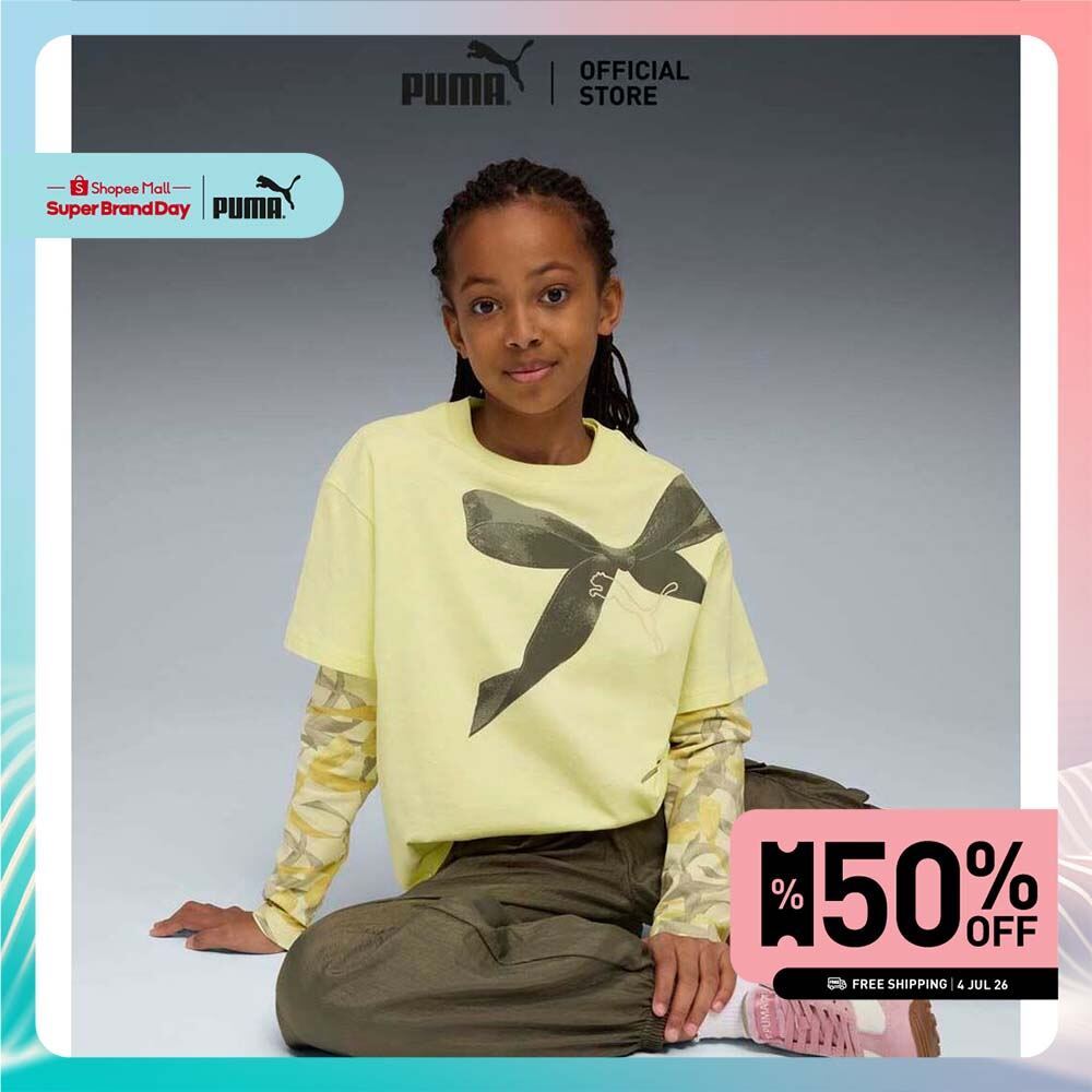 PUMA Kids Bowtique Relaxed Graphic Tee Youth สีเหลือง - 63221735