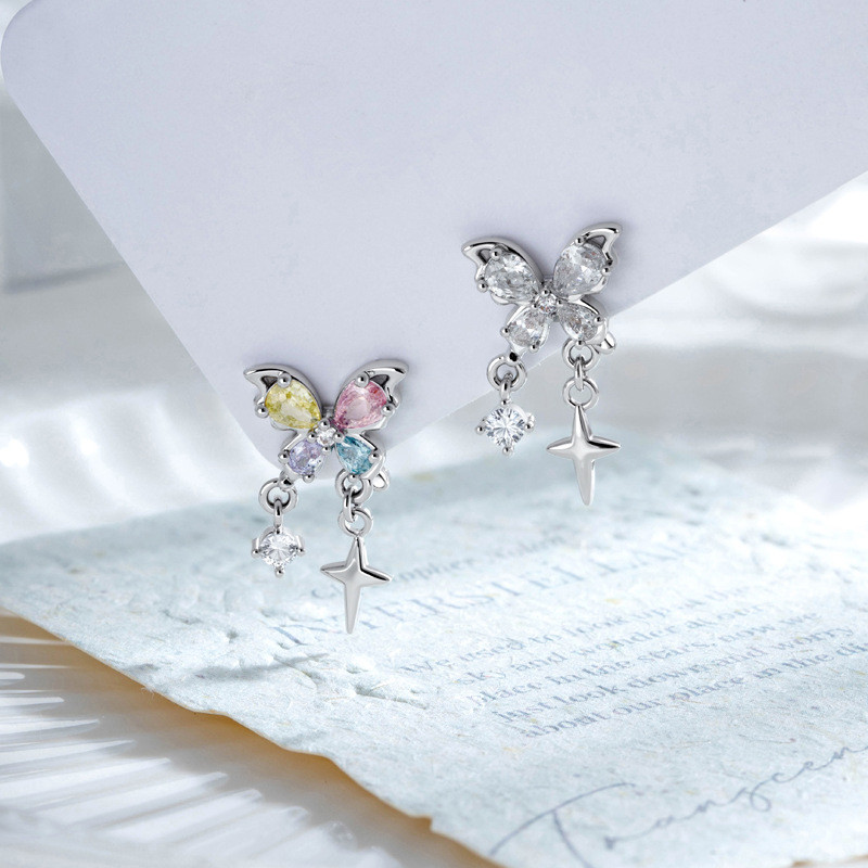 Broken Star Butterfly Dream Sweet Cool สไตล์ Phantom สีผีเสื้อ Pointed Star จี้ไทเทเนียม Rod และเจาะหูกระดูก Studs