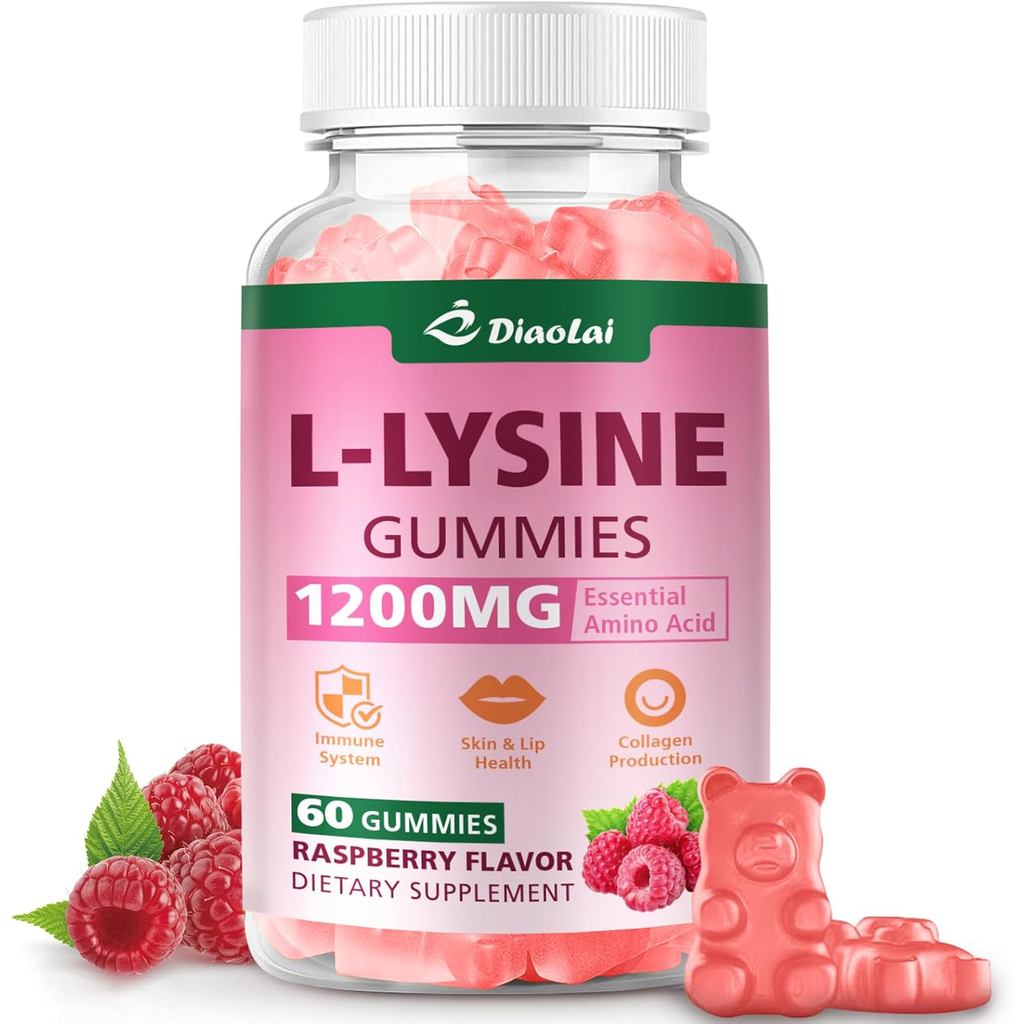 L-Lysine 1200mg Gummies, อาหารเสริมไลซีนเคี้ยวสําหรับผู้ใหญ่, รองรับภูมิคุ้มกัน, รองรับการสร้างคอลลา