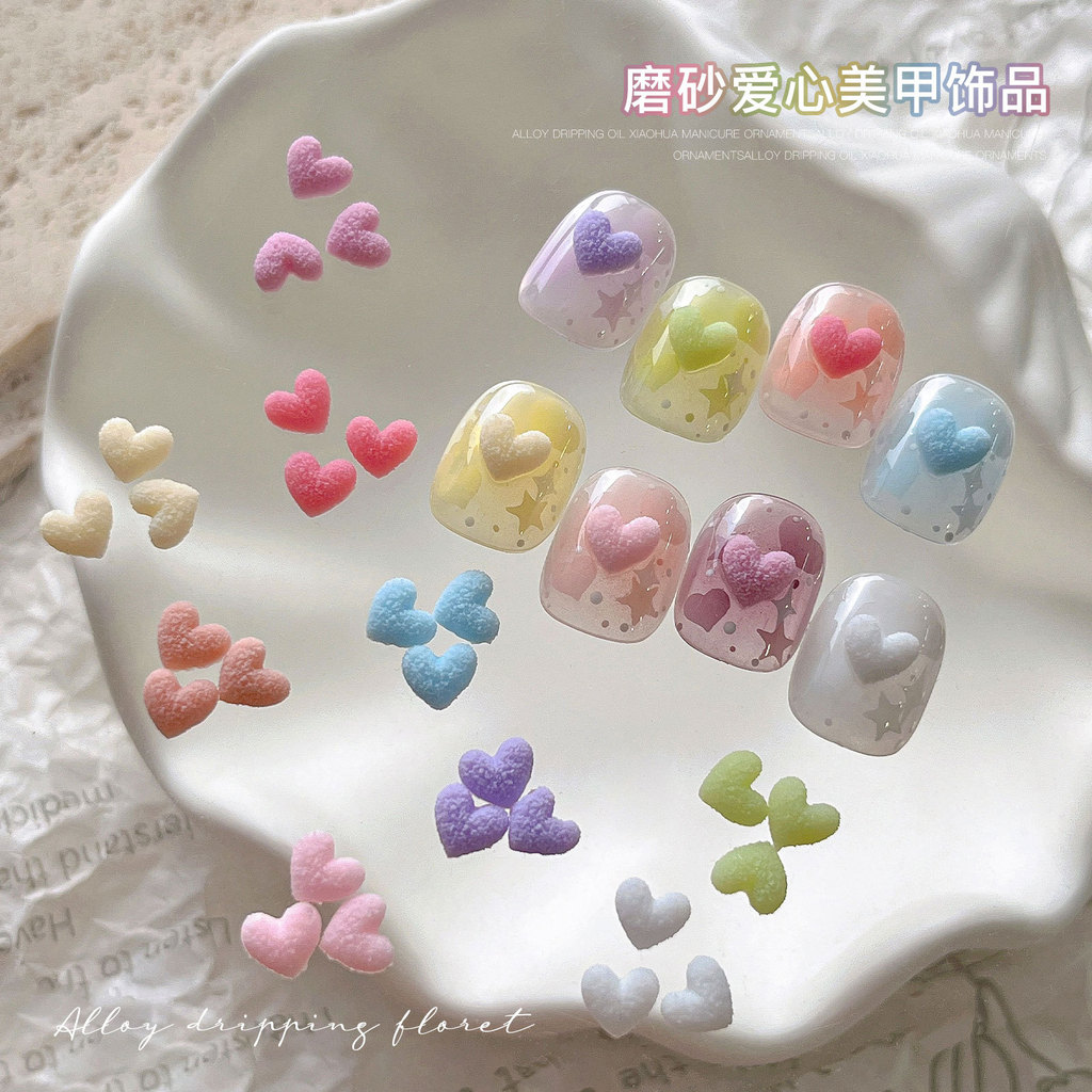 Matte Love Nail Accessories Macaron 3D Small Peach Heart Flat Bottom Resin Nail Accessories