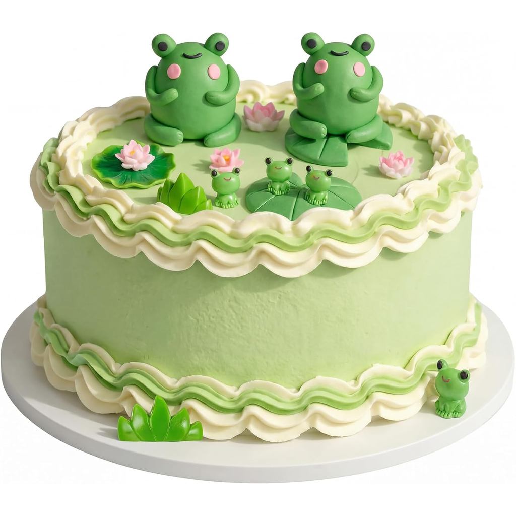 24 ชิ้นกบเค้ก Topper กบตกแต่งเค้ก Lotus leaf หญ้าน้อยน่ารัก Miniature Figurines สําหรับวันเกิด Garde