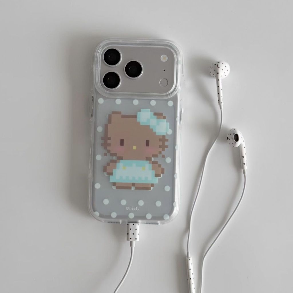 Pixel Black Hello Kitty เหมาะสําหรับ Apple 1716/15/14/13promax เคสโทรศัพท์ 12/11 Soft Case เคสโทรศัพท์