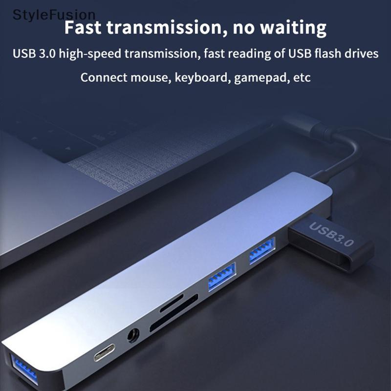 [SF] 8 in 1 USB Type C ฮับเชื่อมต่อสถานีกับ3.5MM แจ็คเสียงอะแดปเตอร์ไมโคร TF อ่านการ์ดสำหรับแล็ปท็อป
