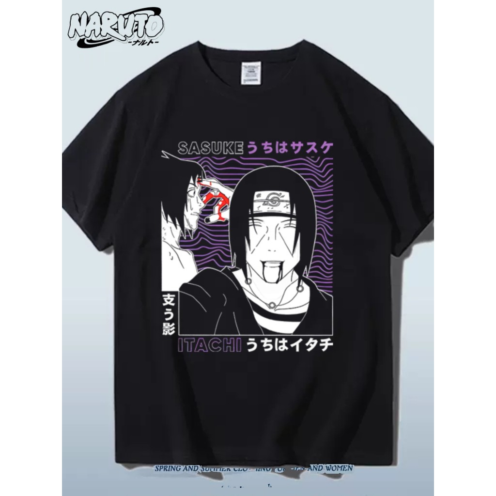 ผู้ชายผู้หญิง NARUTO อะนิเมะเสื้อยืด NARUTO Uzumaki NARUTO Uchiha Sasuke Itachi Kakashi เสื้อยืดแขนส