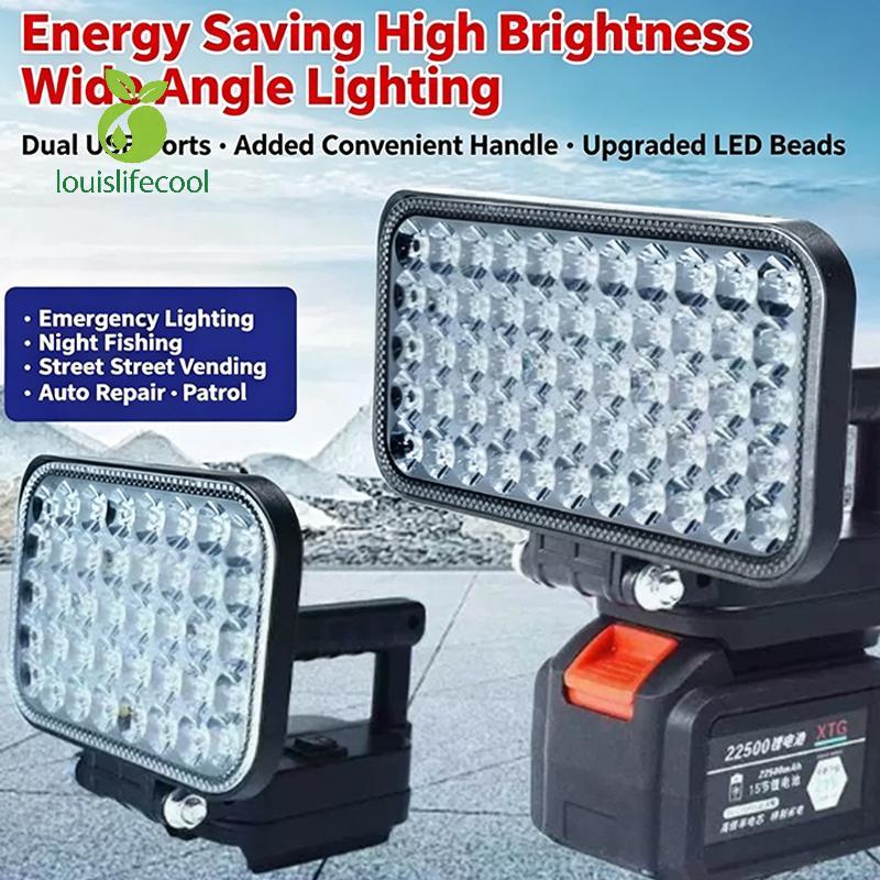 Louislifecool 3/4 นิ้ว 120W ไฟฉาย LED 21V Li-Ion แบตเตอรี่ขับเคลื่อน Dual USB แสงใหม่